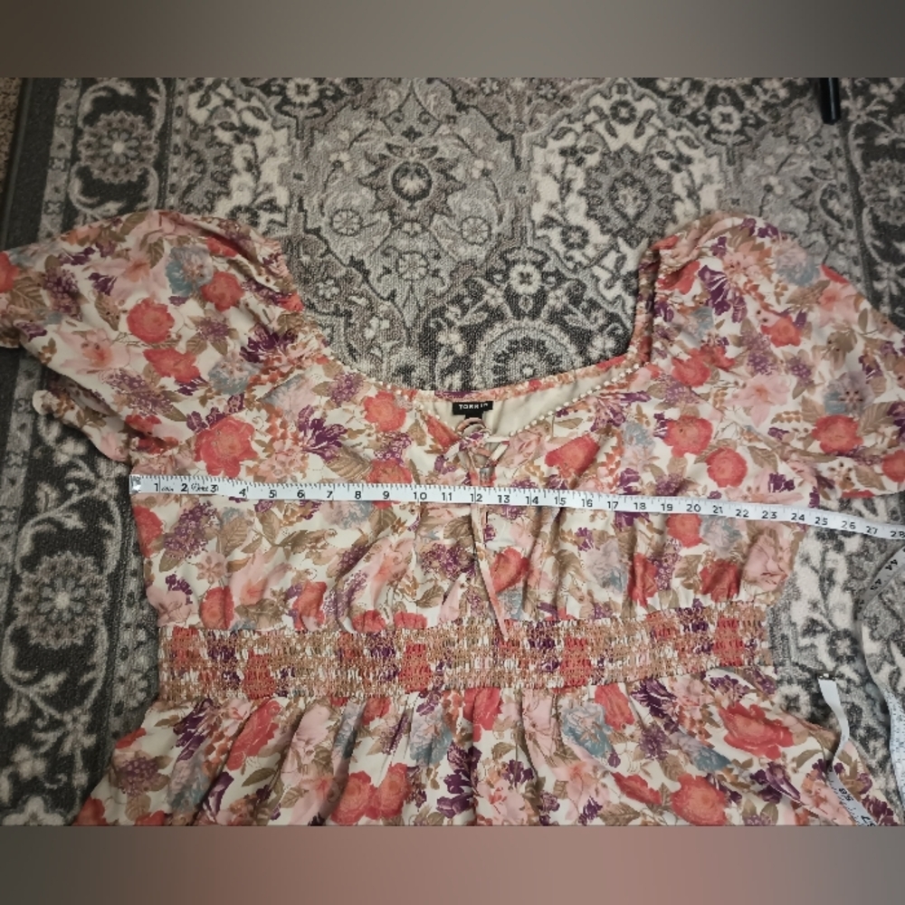 Torrid Milkmaid Top 3X Smocked Puff Sleeve Embroidered Cottage Peasant Boho - Picture 13 of 15